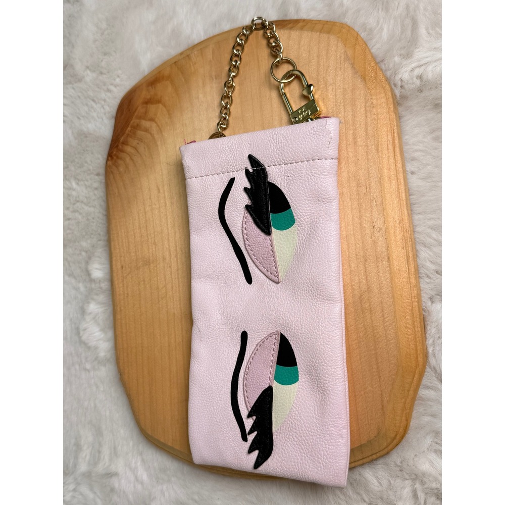 Betsey Johnson Pink Winking Eye Glasses Case Pouch Gold Chain Clasp Accessory